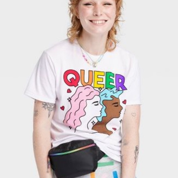 Target Tops - PRIDE Adult Queer Short Sleeve T-Shirt - White lgbtq gay nonbinary rainbow